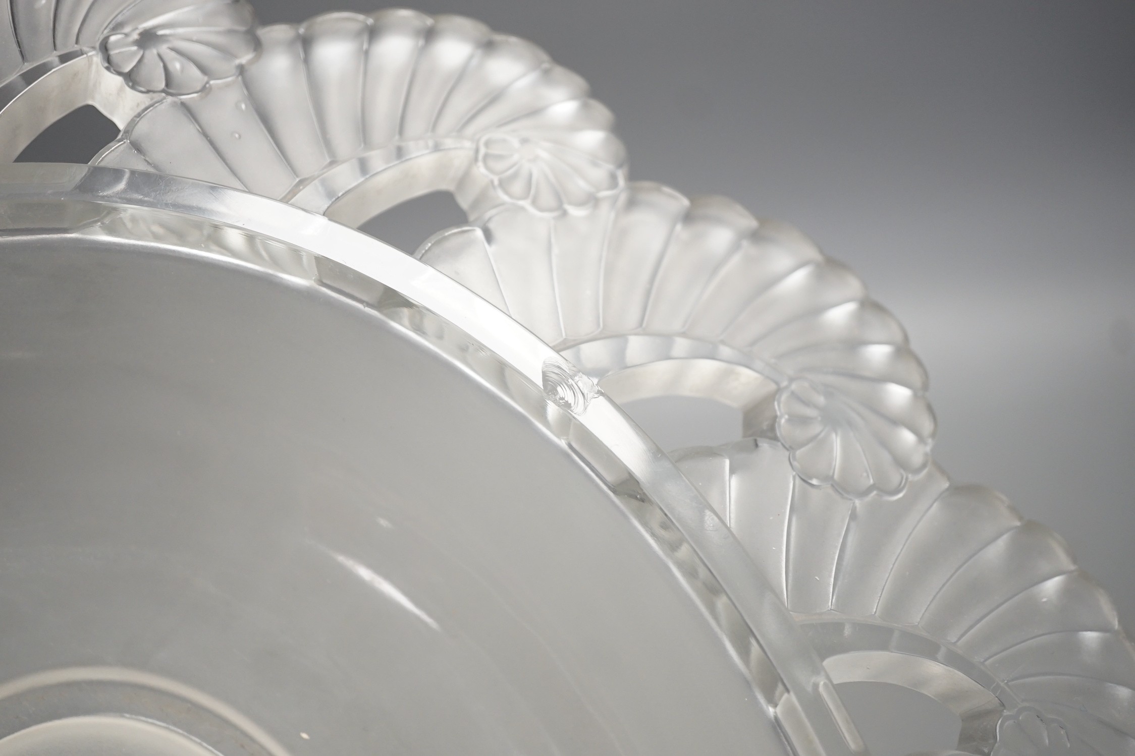 A large Verlys oval glass dish, 44cms wide